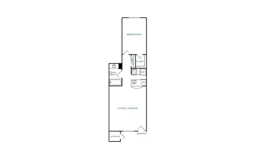 floor plan for the one bedroom apartment at The Jerome