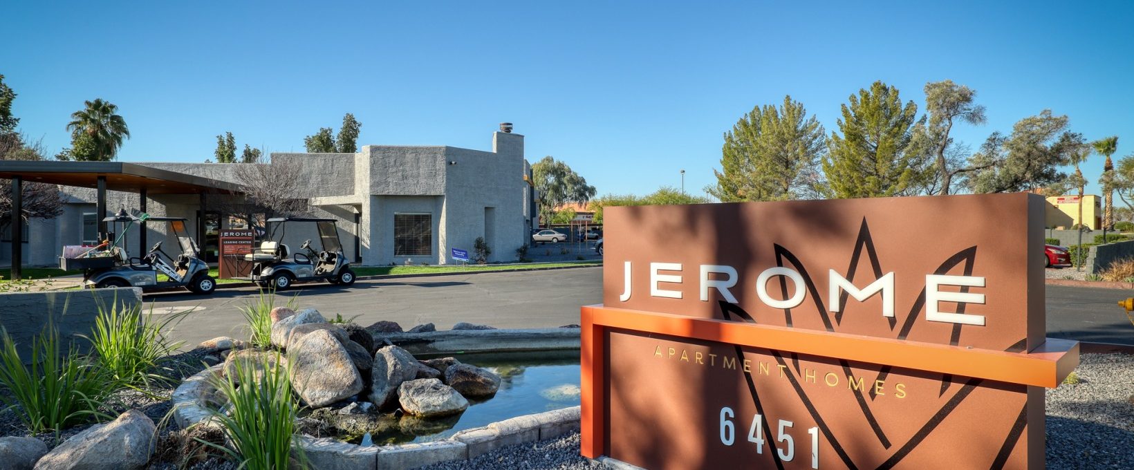 the sign for jermonee is shown in front of a building at The Jerome